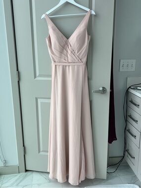 Mori Lee Soft Blush Pink V-Neck Maxi Dress